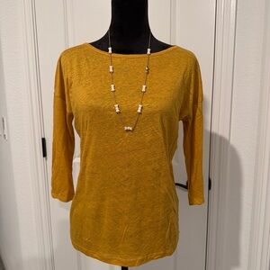 Lou & Grey Mustard Yellow Boatneck 3/4 Sleeve Top